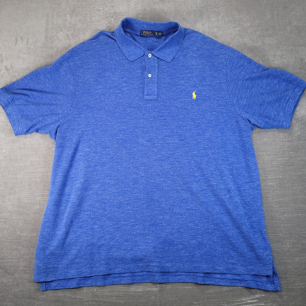 Polo Ralph Lauren Mens 2XB Blue Heather Short Sleeve Polo Shirt Yellow Pony Logo